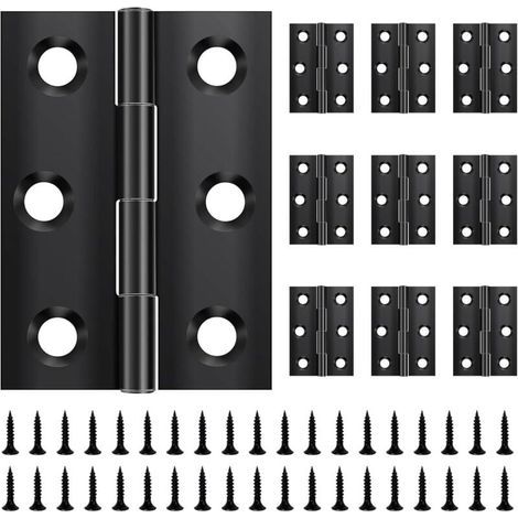 Packung mit 10 Klappbändern, 44 mm × 31 mm, Edelstahl, schwarz, kleine Scharniere, für Türen, Fenster und Schränke, inklusive 60 Schrauben (1/4)