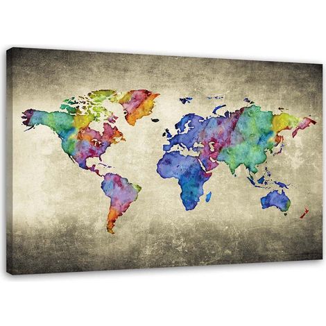 Cadre déco Carte du monde Coloré Vintage 100x70 (1/5)