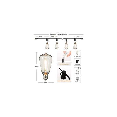 15 m lange ST38 LED-Lichterkette für den Außenbereich, wasserdicht (IP44), dimmbar, 25 tropfenförmige Fassungen, für Garten und Terrasse (1/5)