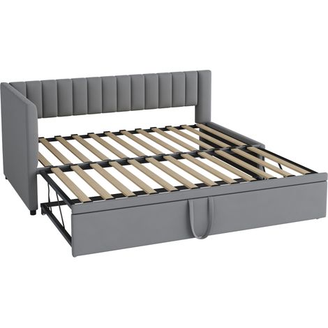 Letto convertibile a L con letto estraibile 90 x 200 cm, velluto grigio, HOMVRA (1/5)