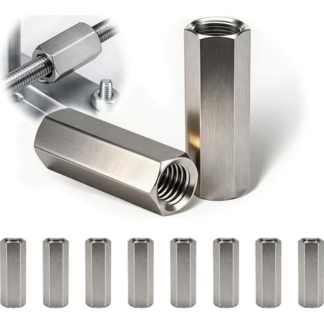 10 Pièces Écrou Long Hexagonal M6x20 mm, Manchons Filetés en Acier Inoxydable, Écrou de Couplage, Douille de Rallonge, Écrous de Tige Longue, Filetage Métrique Intérieur Droit Droite pour L'industrie (1/5)