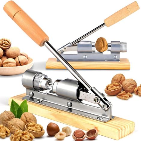 Casse-noix en acier avec support en bois – Réglage pour toutes tailles de noix – Poignée ergonomique pour un craquage facile – Pour noisettes et crustacés (1/5)