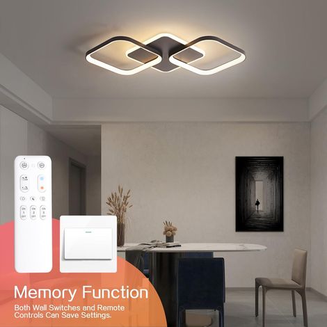 Antenlicht-Plafonnier LED Dimmable 40W 2700K-6500K,50cm,Design 2 carrés,Acrylique,Télécommande,Noir,pour Salon Chambre Bureau [Classe énergétique E]