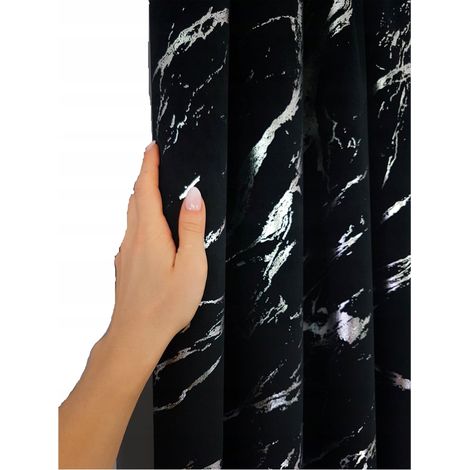 Rideau de velours à motif marbre - noir et argent (1/5)