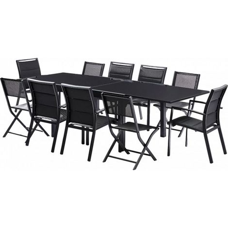 Salon de jardin Ensemble Modulo T 6/10 + F 6 + C 4 Full Verre Noir Wilsa Garden (1/3)
