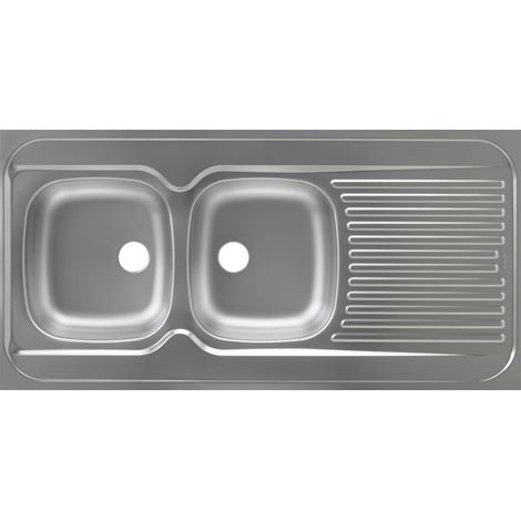 Evier inox 18/10 toilé à poser réversible - Moderna - 2 cuves + égouttoir + 120x60cm (1/3)