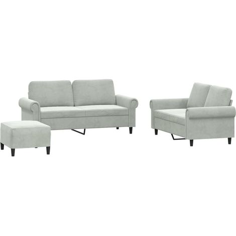 Ensemble de Canapé  Sofas 3 pcs avec coussins Gris clair Velours