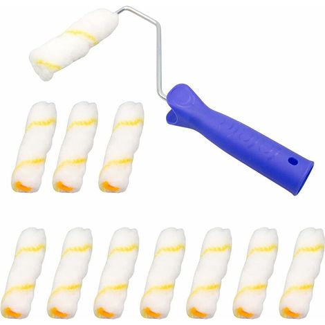 Lot de 10 rouleaux à peinture, microfibre, 10 cm, avec manche 25 cm, pour murs et plinthes (1/5)