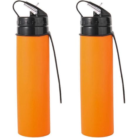 Orangefarbene, faltbare Silikon-Trinkflasche (600 ml) für Fahrräder