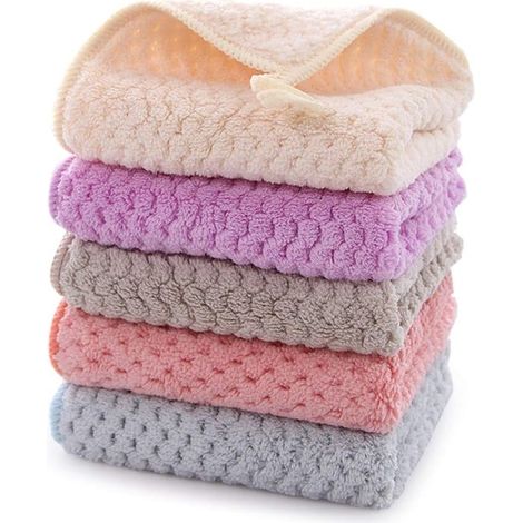Set di 5 piccoli asciugamani per le mani, set di asciugamani da cucina, asciugamano da appendere in pile di corallo, passante per cintura super assorbente (1/4)
