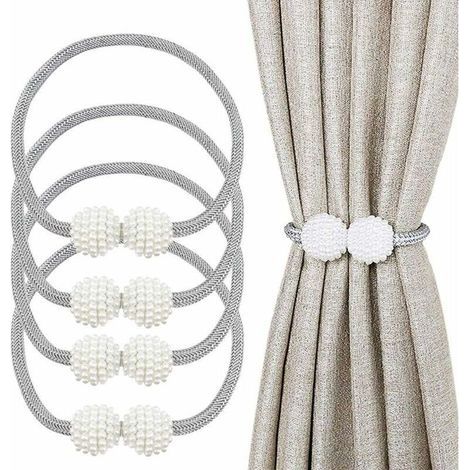 Lot de 4 embrasses de rideaux magnétiques de 48,3 cm avec boule magnétique - Embrasses décoratives pour la maison, le bureau, l'hôtel, la décoration de fenêtre - Jolies et tendance - Gris (1/4)