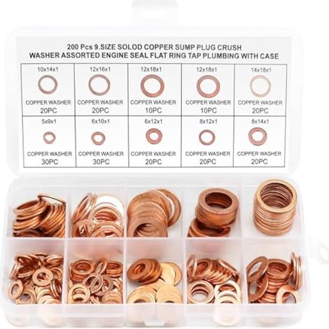 Kit de rondelles en cuivre M5-M14, 200 joints toriques plats pour bouchons de carter d'eau et de carburant, 9 tailles (1/4)