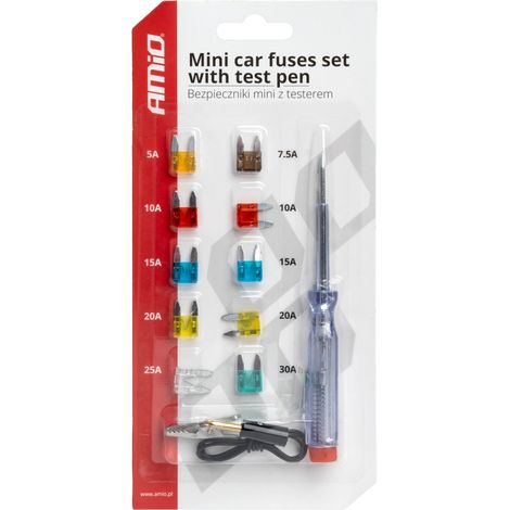 Mini-Sicherungssatz 10 Stück + Spannungsprüfer amio-03524 (1/2)