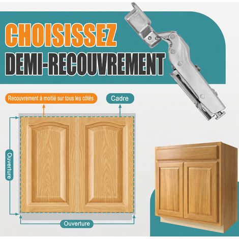 Charnières de meuble 165° Soft Close HBL' - Demi-recouvrement, lot de 4