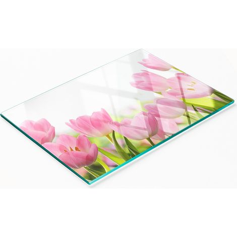 Tagliere da cucina decorativo in vetro con tulipani rosa, 80x52 cm (1/5)