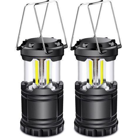 Lampe LED portable pliable à piles, lampe de secours avec crochet pliable pour la randonnée, le camping et les pannes de courant, noire (1/3)