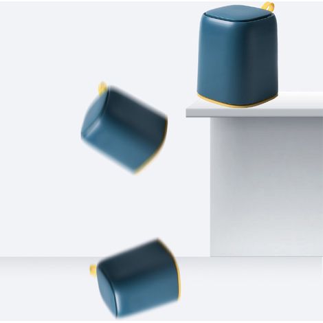 Poubelle de bureau compacte avec couvercle à pression, bleu foncé pour espace de toilette et table de maquillage