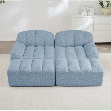Divano modulare 210/165/79 cm Blu in pile granulato, senza struttura, con pouf, design flessibile (1/5)
