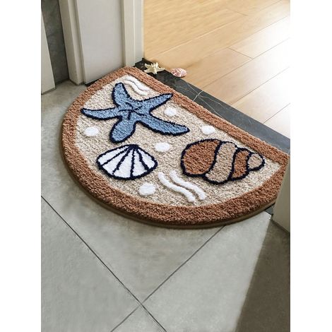 1 pièce Tapis de sol en peluche douce avec motif étoile de mer et coquille océanique, 45 x 70 cm, antidérapant et absorbant, pour salle de bain, salon et cuisine, lavable, nouveauté, couleur marron. (1/4)