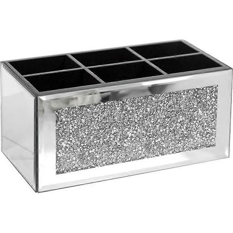 Make-up-Organizer und Pinselhalter mit 3-Fächer-Spiegel und Diamantstruktur-Beschichtung zur Aufbewahrung Ihrer Kosmetikartikel. (1/5)