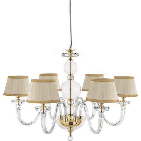 Lampada a sospensione D72 cm BACH con paralume in vetro trasparente 6 LUCI ORO (1/2)