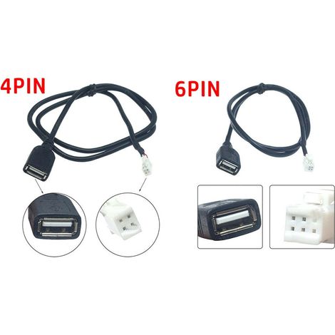 Adaptateur Câble D'extension Usb - Connecteur 4 Broches Et 6 Broches - Pour Autoradio - 75 Cm - Noir - 2 Pièces (1/5)