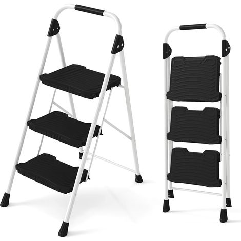 COSTWAY 3 Step Ladder Folding Step Stool with Cushioned Handrail-Black (1/5)