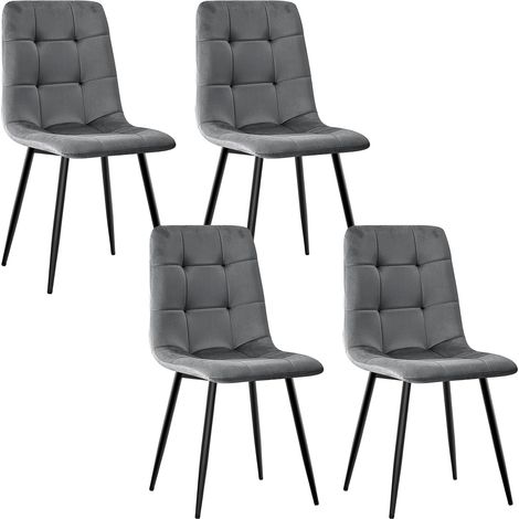 Lewe – Lot de 4 chaises de salle à manger en velours – Pieds en métal – Charge max 120 kg – Dimensions 89x46x43 cm – Gris foncé (1/5)