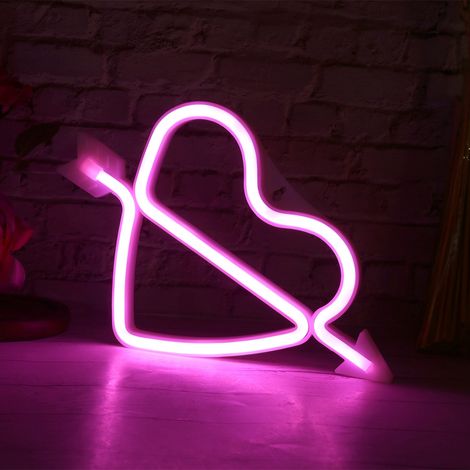 Adorable lampe murale décorative LED en forme de cœur pour chambre ou dortoir (rose) (1/5)