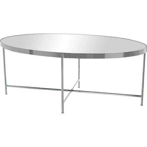 Table Basse Ovale en Acier chromé 110 x 55 x 40 cm, Miroir 5 mm d'épaisseur (1/3)