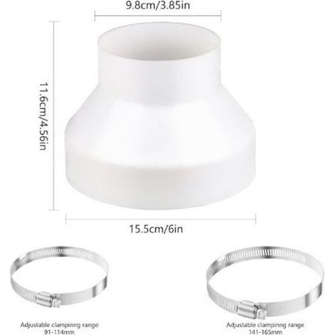 Tragbarer Klimaanlagen-Schlauchreduzierer, 150-100 mm Adapter mit 2 Edelstahlklemmen, ABS-Reduzierstück, für Abluftventilatoren, Klimaanlagen, Wäschetrockner, Dunstabzugshauben (1/5)