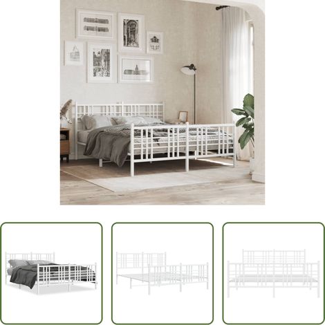 Cadre de lit - Cadre de lit métal sans matelas et pied de lit blanc 150x200 cm (1/5)