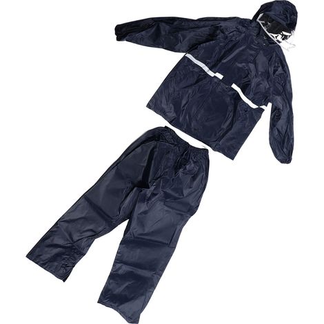 Wasserdichter und atmungsaktiver Regenanzug mit Jacke und Hose mit Schlitz, zweilagig, geeignet für Damen und Herren, marineblaues Oxford-Gewebe, Größe XL (1/5)