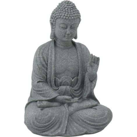 Statue de Bouddha en grès vert, sculpture, figurine bouddhiste assise, ornement pour salon ou cour 7135K-02
