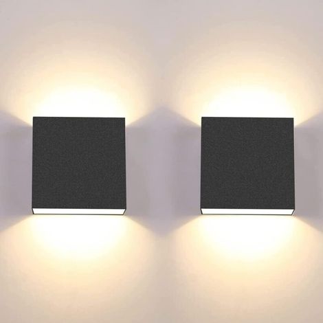 Lot de 2 appliques murales LED 6W carrées noires, intérieur, lumière chaude 3000K (1/5)