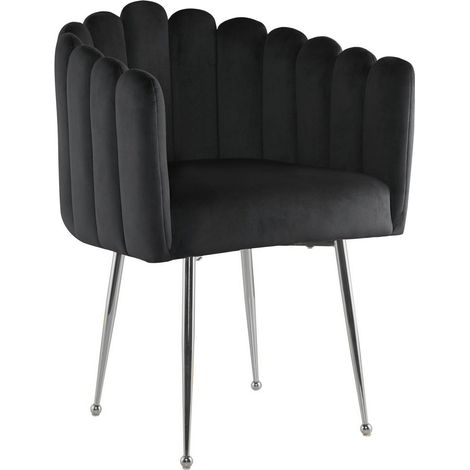 Deco In Paris – Chaise en velours noir – Piètement en métal argenté – Hauteur 85 cm – Hauteur d’assise 54 cm – Densité assise 28 kg/m3 (1/5)