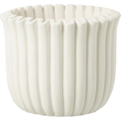 Cache-Pot Côtelé en Ciment "Mitch" 19cm Blanc