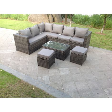 Fimous 8 Seater Grey Rattan Corner Sofa Set Coffee Oblong Coffee Table Outdoor Garden Furniture Patio (1/3)