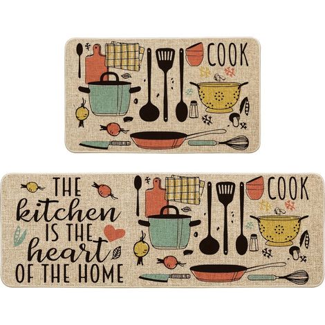 Kitchen Mat Set - Polyester Top With Rubber Backing - Non Slip For Hard Floors - Indoor Kitchen Use - 2 Pieces (1/5)
