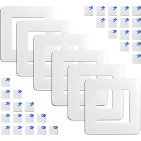 Lot de 6 Protection en Acrylique pour Interrupteur,Autocollants pour Interrupteur Blanc avec 30 pièces de Ruban Adhésif Double Face,pour Décoration de La Maison (8,6 x 8,6 cm) (1/5)