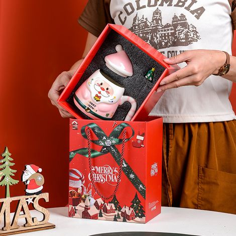 Tasse en céramique Père Noël créatif et coloré, peinte à la main, inspirée des célébrités d'Internet, coffret cadeau Père Noël rose. (1/5)