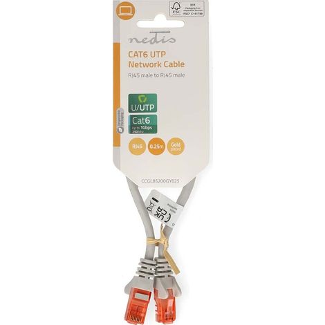 Nedis CAT6-Netzwerkkabel / RJ45 Stecker / RJ45 Stecker / U/UTP / 0.25 m / Rund / PVC / Grau / Label