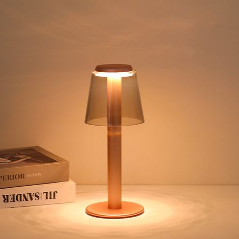 Lampe table sans fil – Or – Métal portable – Batterie intégrée – 3 températures – Variateur – Salon/bar/terrasse