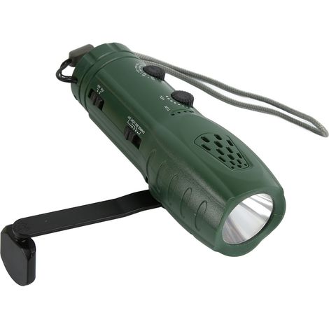 Radio-lampe torche à manivelle portable multifonctionnelle avec AM/FM et alerte SOS, idéale pour la maison et l'extérieur (vert foncé). (1/5)