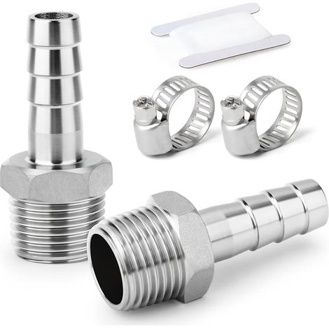 2 pièces raccords embout cannelé acier inox 304, embout 16 mm vers filetage mâle BSP 3/4", raccord compression eau, carburant, air (1/5)