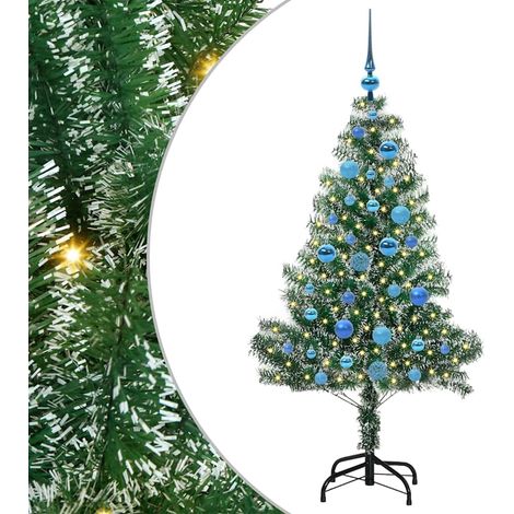 Sapin de Noël Artificiel Enneigé avec Guirlande LED et Boules Vert et Blanc 150 cm (1/5)