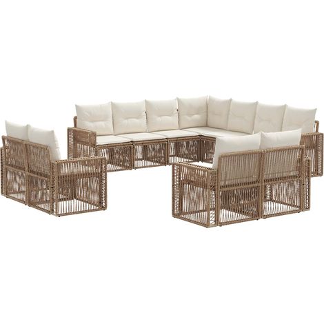 Gartensofa-set 11 pcs Beige und Cremeweiß Poly-Rattan vidaXL