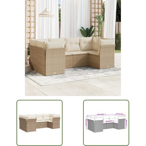 Canapé patio - vidaXL Salon de jardin avec coussins 6 pcs beige résine tressée - Canapé terrasse (1/3)