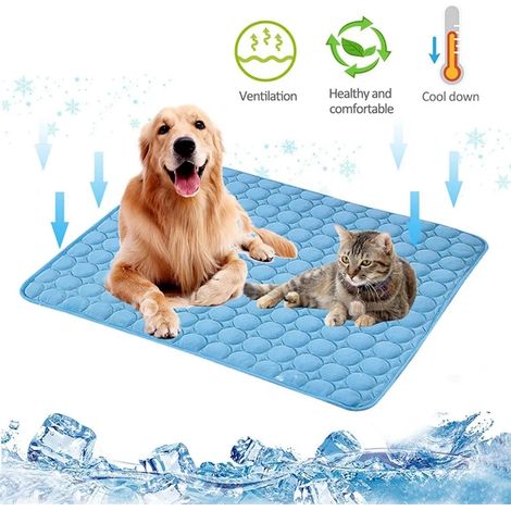 Tapis rafraîchissant lavable, antidérapant et doux pour chien, idéal pour l'été (bleu, XS - 40 x 30 cm) (1/5)