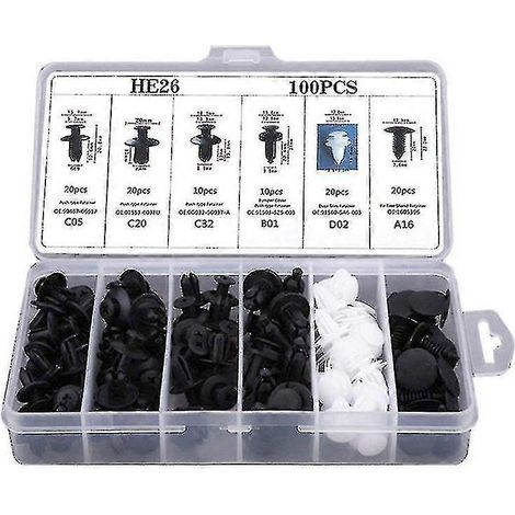 Boîte de 100 fixations automobiles : clips de pare-chocs, rivets et attaches pour pièces automobiles (1/5)